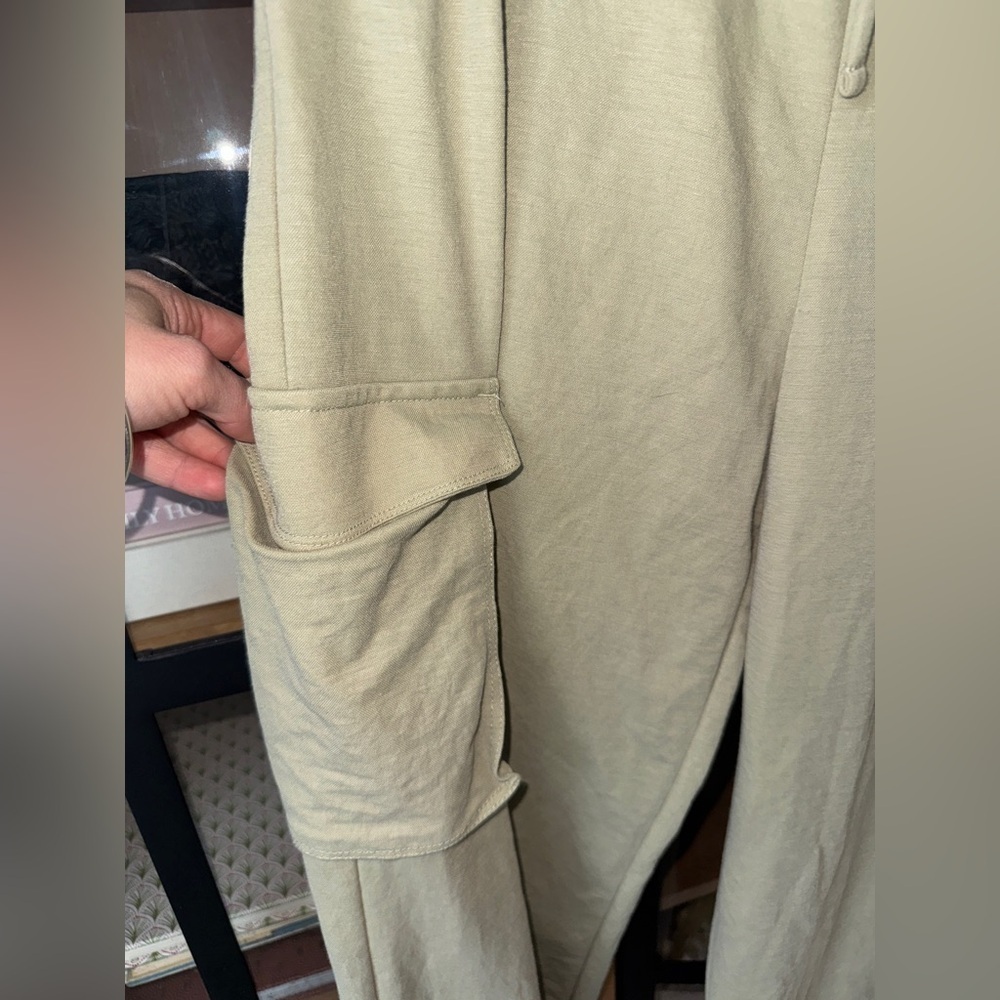 H&M baggy cargo pants wide leg drawstring elastic khaki olive beige high rise - Picture 5 of 7